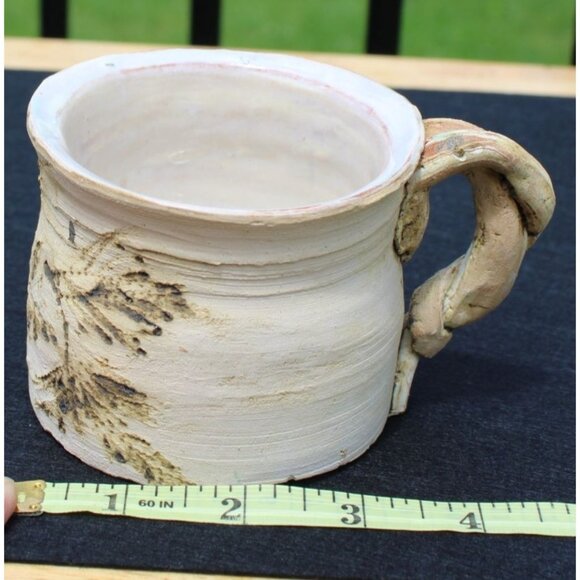 Handmade Ceramic Mug With Unique Handle & Leaf Design - Picture 8 of 8